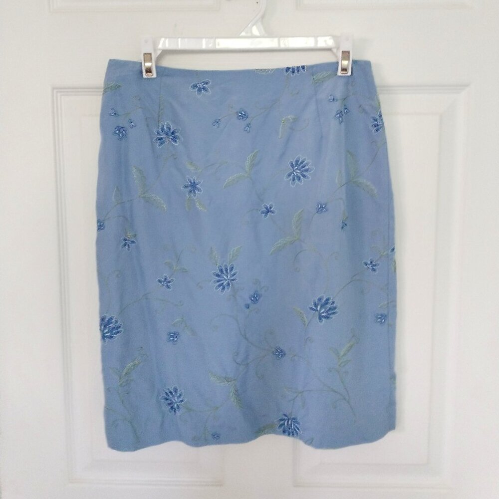 Blue embroidered silk spring/summer skirt